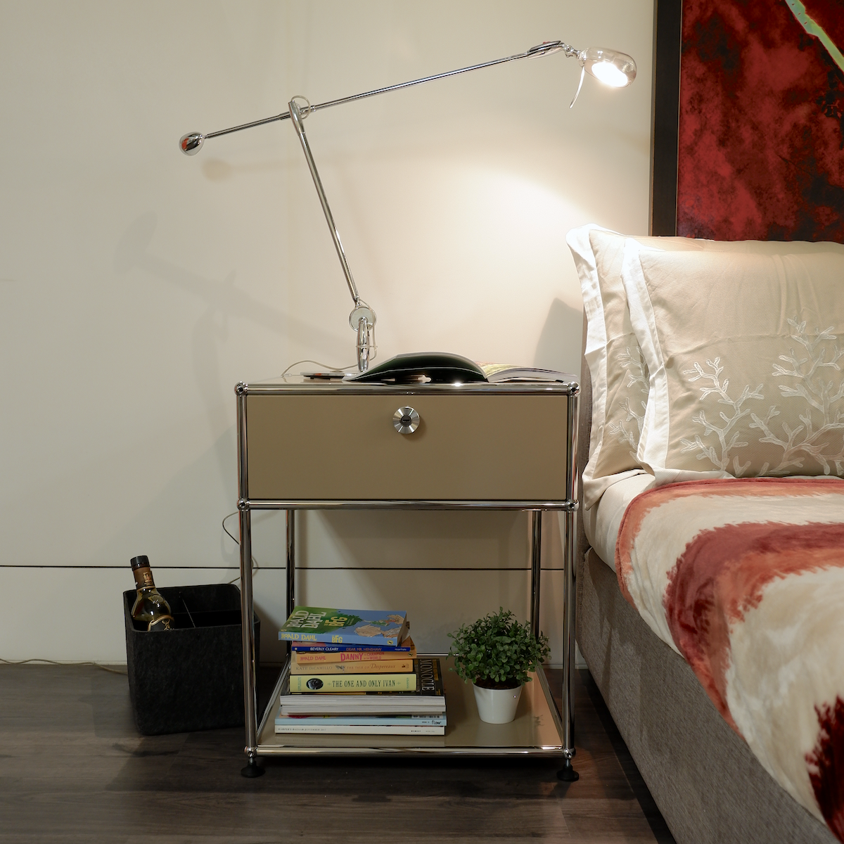 Night Stand with Metal Extension Drawer Beige KKLC Lifestyle